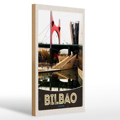 Cartel de madera viaje 20x30cm Bilbao España puente vacaciones