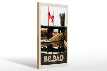 Panneau en bois voyage 20x30cm Bilbao Espagne pont vacances 1