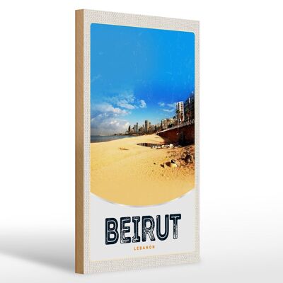 Cartel de madera viaje 20x30cm Beirut Líbano playa árabe