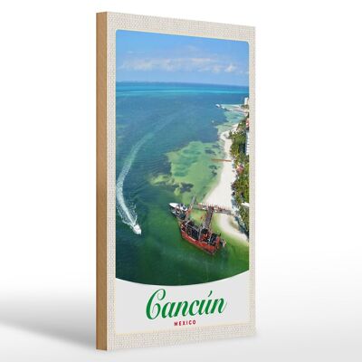 Cartel de madera viaje 20x30cm Cancún México playa mar barcos
