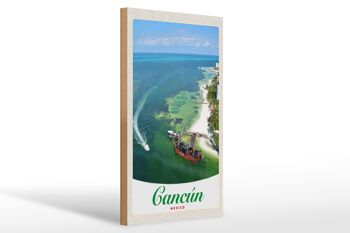 Panneau en bois voyage 20x30cm Cancun Mexique plage navires de mer 1