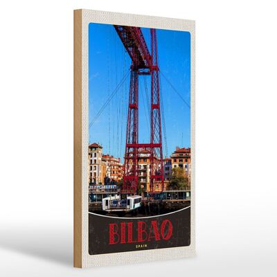 Holzschild Reise 20x30cm Bilbao Spanien Europa rote Brücke