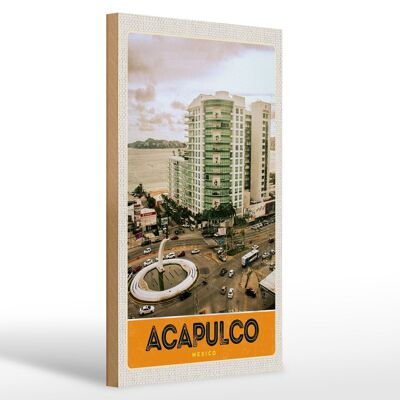 Cartel de madera viaje 20x30cm Acapulco México centro rascacielos
