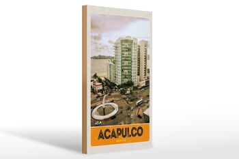 Panneau en bois voyage 20x30cm Acapulco Mexique gratte-ciel du centre-ville 1