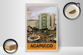 Panneau en bois voyage 20x30cm Acapulco Mexique gratte-ciel du centre-ville 2