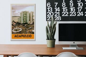 Panneau en bois voyage 20x30cm Acapulco Mexique gratte-ciel du centre-ville 3