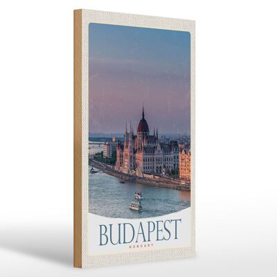 Cartel de madera viaje 20x30cm Vista de la iglesia de Budapest Hungría