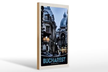 Panneau en bois voyage 20x30cm Bucarest Roumanie architecture de la ville 1