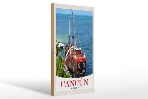 Holzschild Reise 20x30cm Cancun Mexiko Schiff Jolly Roger