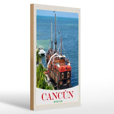 Cartello in legno da viaggio 20x30 cm Cancun Messico nave Jolly Roger
