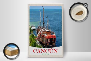Panneau en bois voyage 20x30cm Cancun Mexique navire Jolly Roger 2