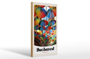 Panneau en bois voyage 20x30cm Bucarest Roumanie parapluie coloré 1