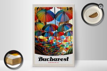 Panneau en bois voyage 20x30cm Bucarest Roumanie parapluie coloré 2