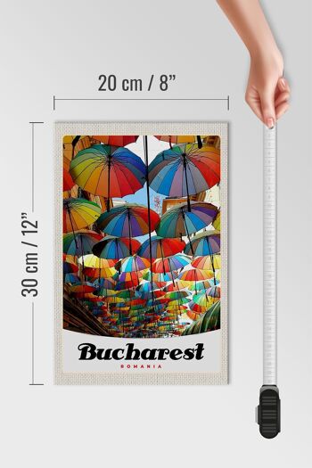 Panneau en bois voyage 20x30cm Bucarest Roumanie parapluie coloré 4