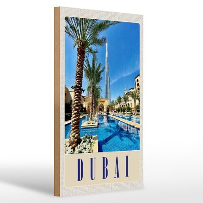 Wooden sign travel 20x30cm Dubai palm trees skyscrapers vacation