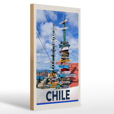 Cartel de madera viaje 20x30cm Chile camino playa mar