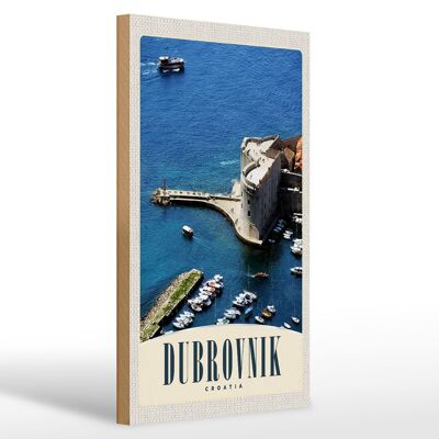 Cartello in legno da viaggio 20x30 cm Dubrovnik Croazia torre marina