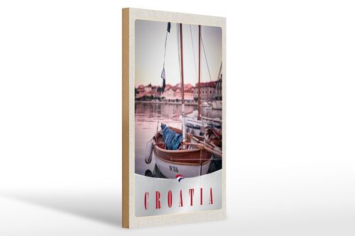 Holzschild Reise 20x30cm Kroatien Boote Stadt Meer Urlaub