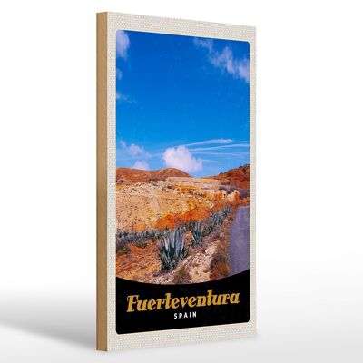 Cartel de madera viaje 20x30cm Fuerteventura España montañas del desierto