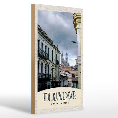 Cartel de madera viaje 20x30cm Ecuador Sudamérica iglesia de la ciudad