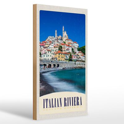 Cartel de madera viaje 20x30cm Italia Riviera ciudad playa olas