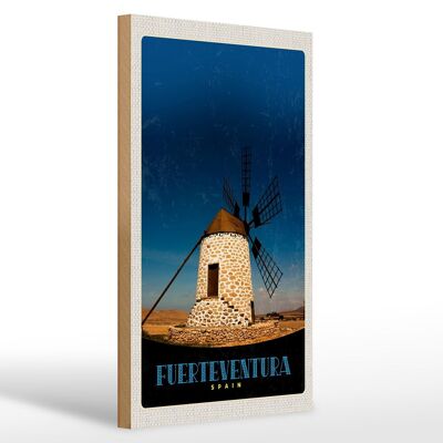 Cartello in legno da viaggio 20x30 cm Fuerteventura Spagna turbina eolica