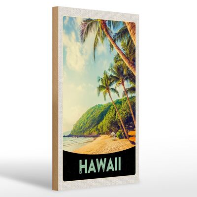 Panneau en bois voyage 20x30cm Île d'Hawaï plage palmiers soleil