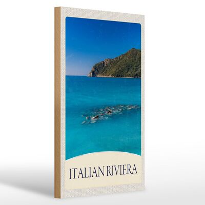 Cartel de madera viaje 20x30cm Italia Riviera playa mar azul