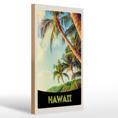 Cartel de madera viaje 20x30cm Hawaii isla playa palmeras mar