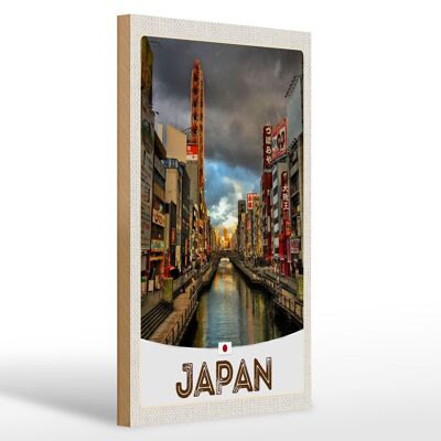 Cartel de madera viaje 20x30cm Japón Asia río ciudad vacaciones