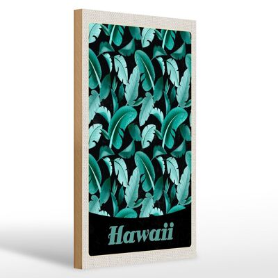 Panneau en bois voyage 20x30cm Île d'Hawaï plage feuilles bleues