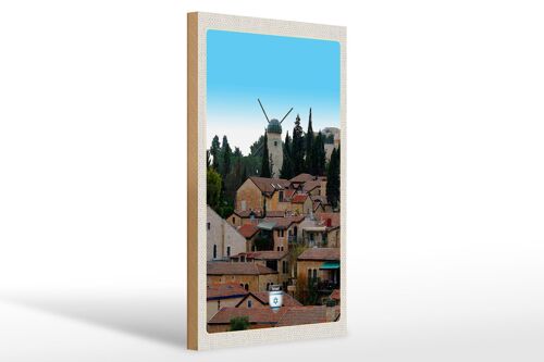 Holzschild Reise 20x30cm Israel Stadt Windmühle Natur
