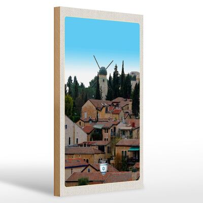Panneau en bois voyage 20x30cm Israël ville moulin à vent nature