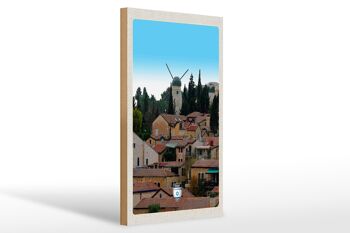 Panneau en bois voyage 20x30cm Israël ville moulin à vent nature 1