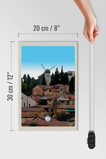 Panneau en bois voyage 20x30cm Israël ville moulin à vent nature 4