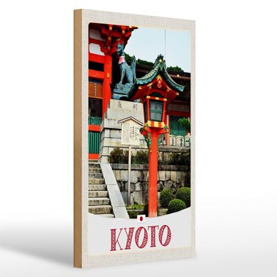 Cartel de madera viaje 20x30cm Kyoto Japón escultura zorro