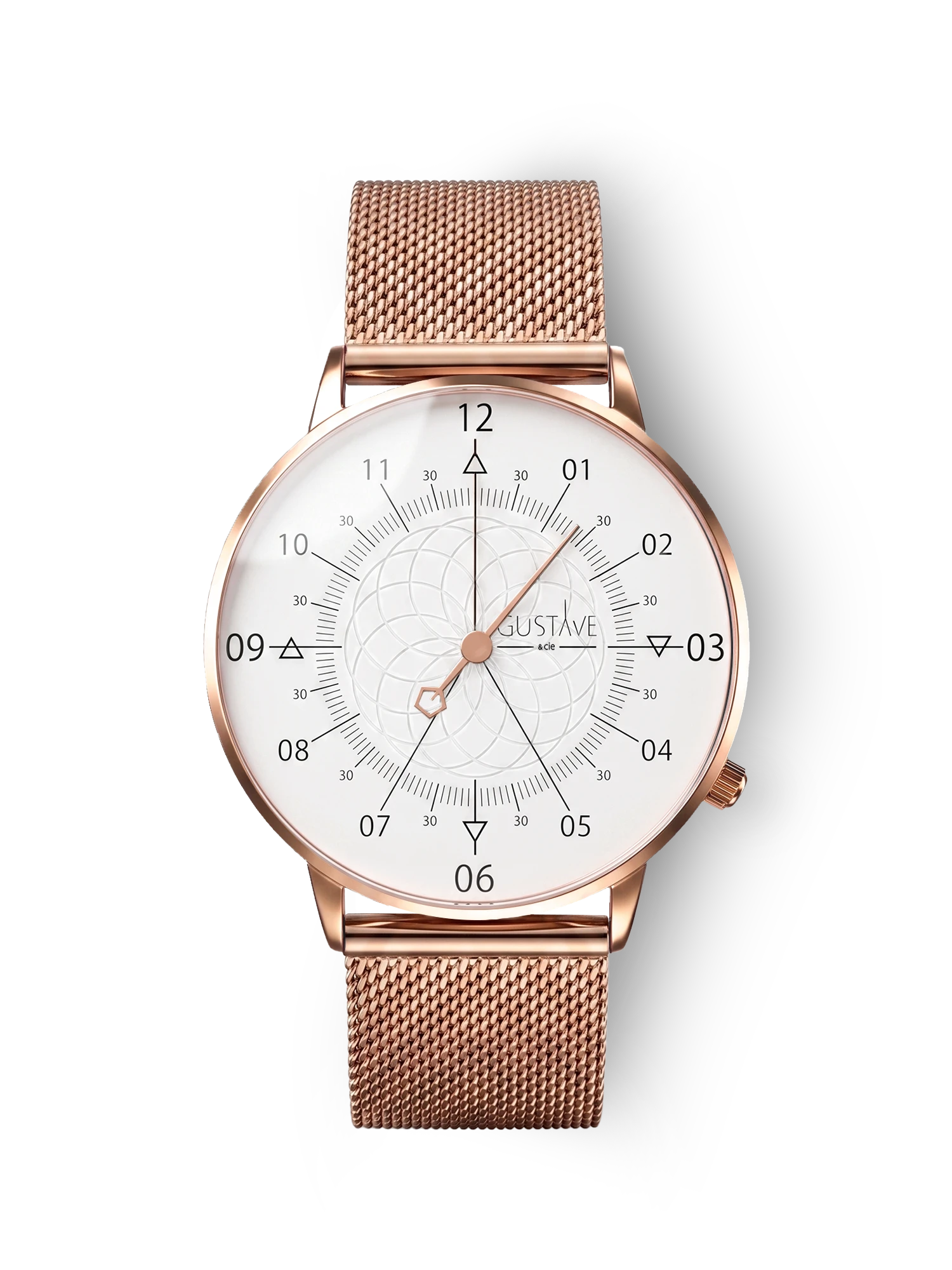 Louis 12H Uhr aus Roségold und Weiß – 40 mm Roségold-Milanese-Armband