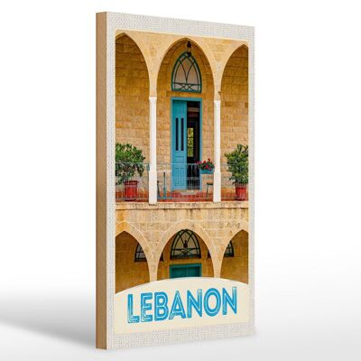 Cartello in legno da viaggio 20x30 cm Libano edificio porta blu vacanza