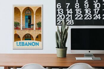 Panneau en bois voyage 20x30cm Liban bâtiment porte bleue vacances 3
