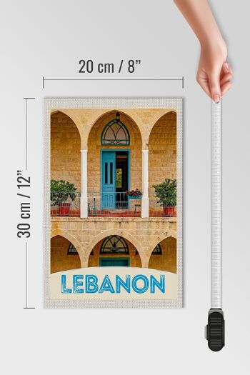 Panneau en bois voyage 20x30cm Liban bâtiment porte bleue vacances 4