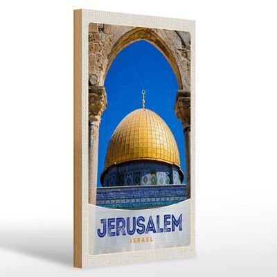 Holzschild Reise 20x30cm Jerusalem Israel Tempel gold Urlaub