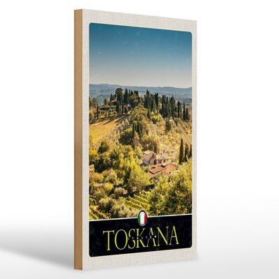Cartel de madera viaje 20x30cm Toscana Italia bosques campos vitivinícolas