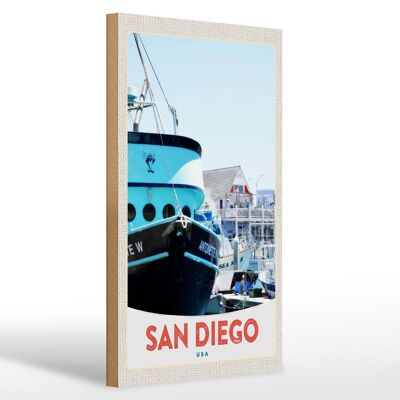 Cartel de madera viaje 20x30cm San Diego USA America Yacht Sea