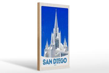 Panneau en bois voyage 20x30cm San Diego USA Amérique architecture 1
