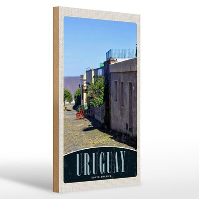 Cartel de madera viaje 20x30cm Uruguay Sudamérica ciudad vacaciones