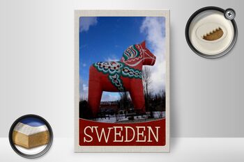 Panneau en bois voyage 20x30cm sculpture cheval rouge Suède 2