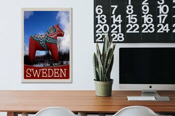 Panneau en bois voyage 20x30cm sculpture cheval rouge Suède 3
