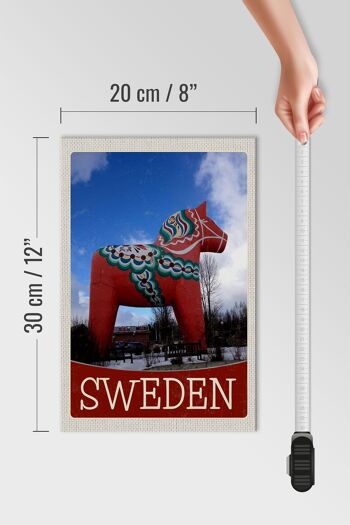 Panneau en bois voyage 20x30cm sculpture cheval rouge Suède 4