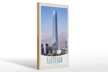 Panneau en bois voyage 20x30cm Santiago du Chili Amérique gratte-ciel 1