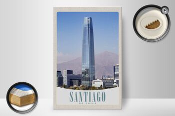 Panneau en bois voyage 20x30cm Santiago du Chili Amérique gratte-ciel 2